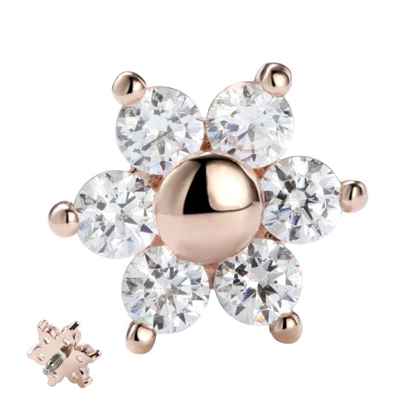 14k Solid Rose Gold Threaded Flower End - Image 2