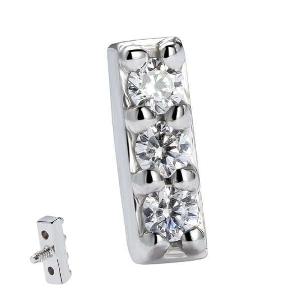 14k Solid White Gold Internally Threaded Gemmed Rectangular End - Image 2