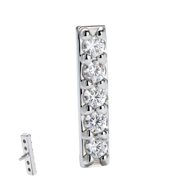 14k Solid White Gold Internally Threaded Pave Gemmed Rectangular End - Image 2