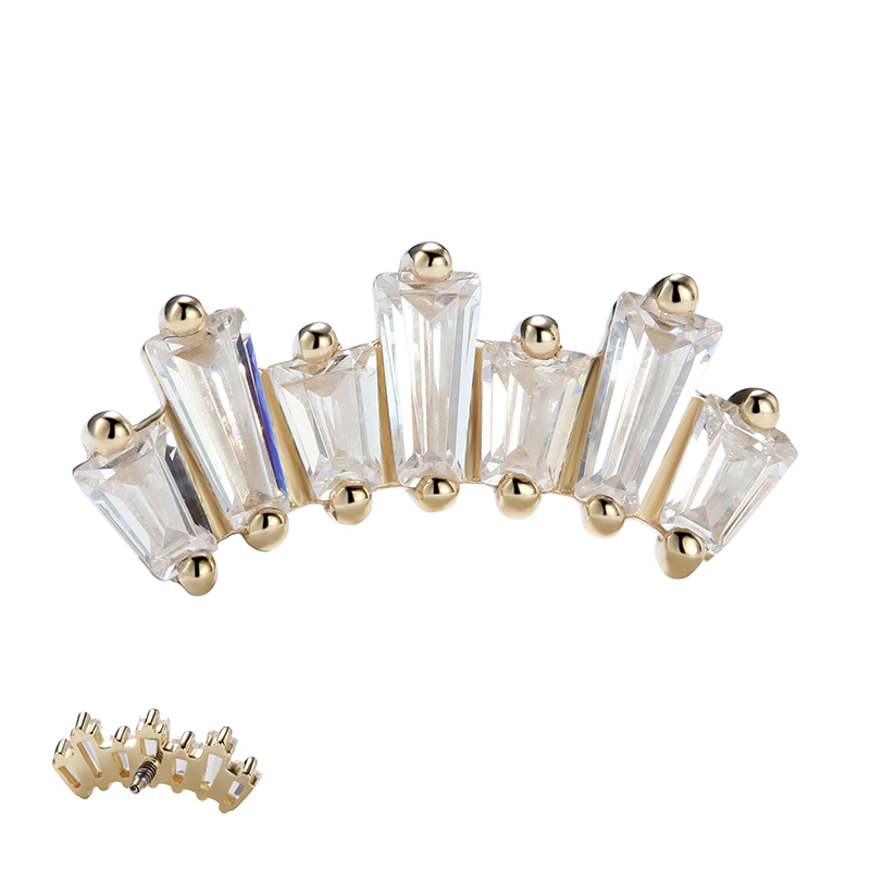 14K Gold Curved Cluster Rectangular Gem End – Giometal Body Jewelry