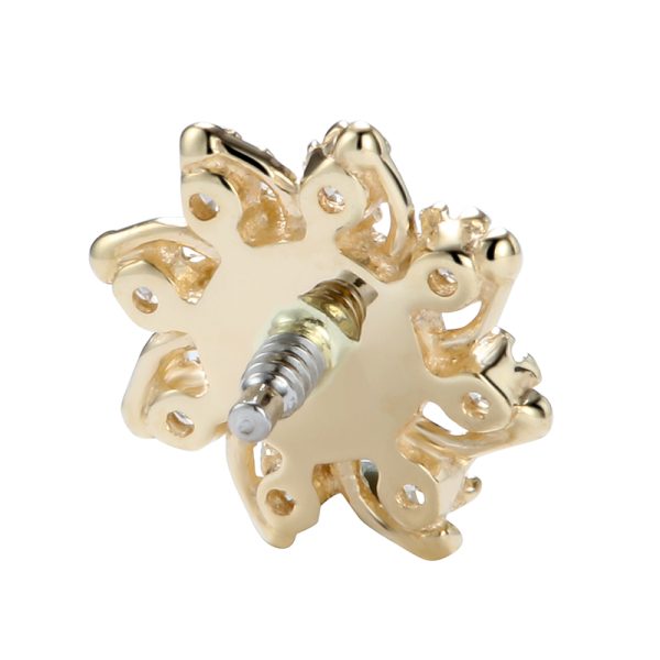 14k Solid Yellow Gold Internally Threaded Gemmed Flower End - Image 3