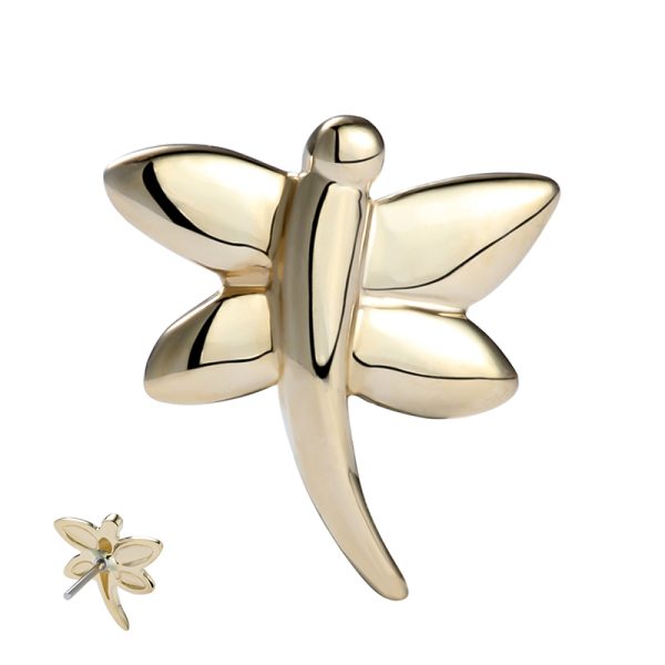 14k Solid Yellow Gold Threadless Dragonfly End - Image 2