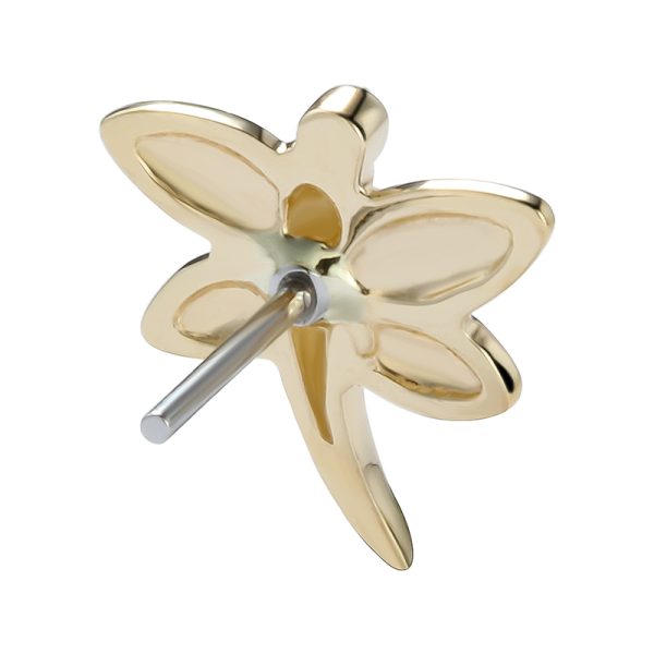 14k Solid Yellow Gold Threadless Dragonfly End - Image 3