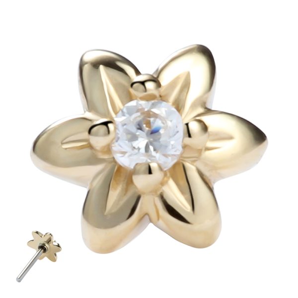 14k Solid Yellow Gold Threadless Flower End - Image 2