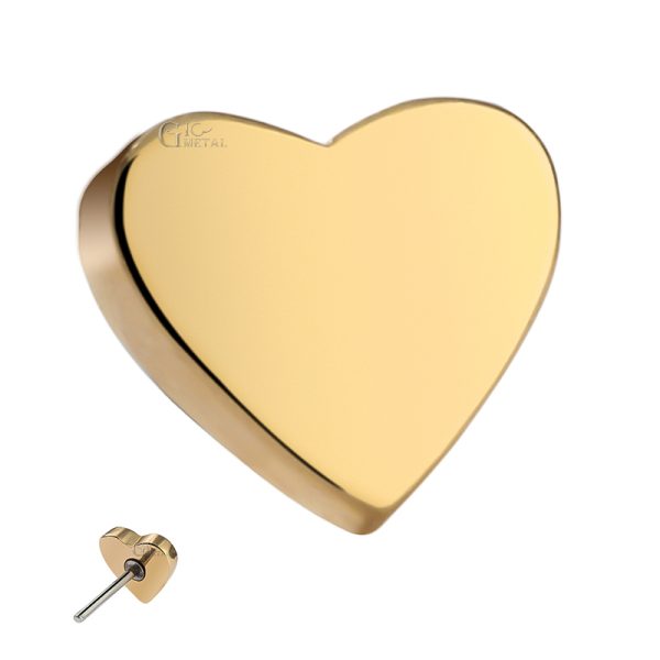 14k Solid Yellow Gold Threadless Heart End - Image 2