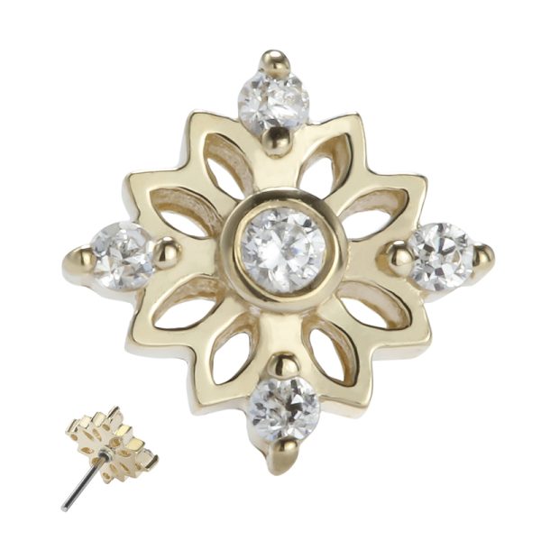 14k Solid Yellow Gold Threadless Snowflake End - Image 2