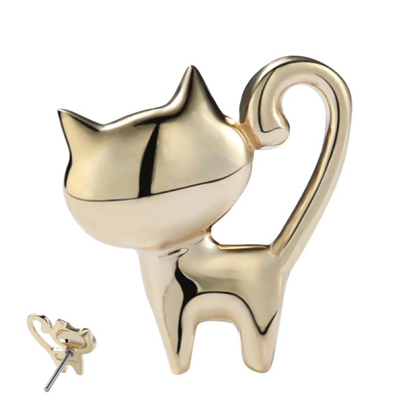 14k Solid Yellow Gold Threadless Cat End - Image 3