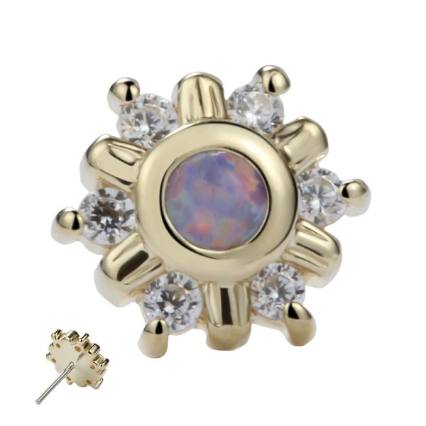 14k Solid Yellow Gold Threadless Multi-Gem Hex End with Opal - Image 2