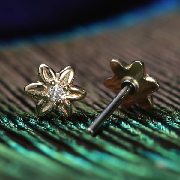 14k Solid Yellow Gold Threadless Flower End - Image 4