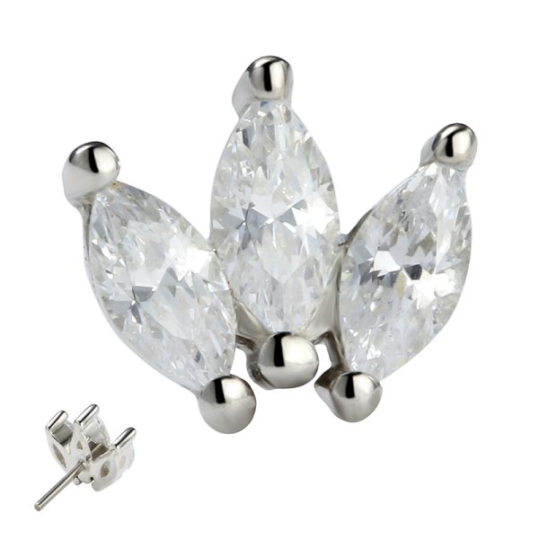 14k Solid White Gold Threadless Triple Marquise Cluster  End - Image 2