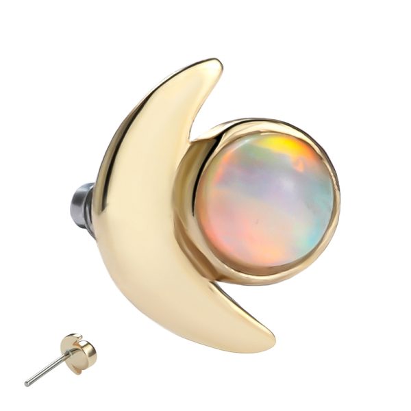 14k Solid White Gold Threadless with Opal Crescent Moon End - Image 3