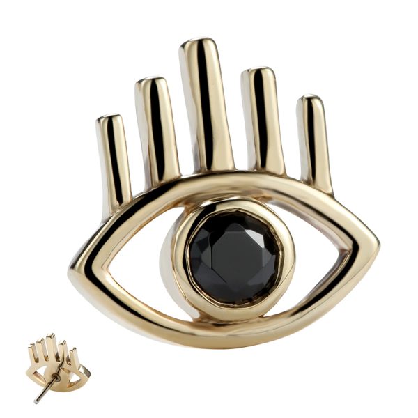 14k Solid Yellow Gold Threadless Gemmed Open Eye End - Image 2