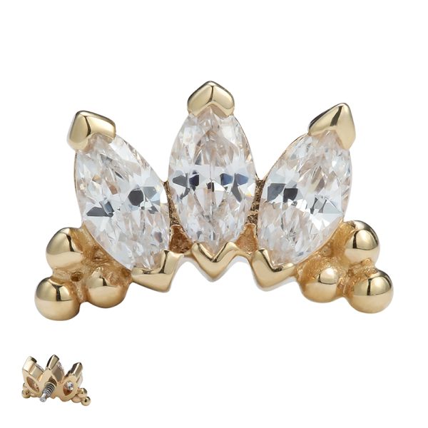 14k Solid Yellow Gold Triple Marquise Gem Cluster End - Image 2