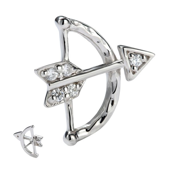 14k Solid White Gold Threadless Gemmed Cupid Arrow End - Image 3