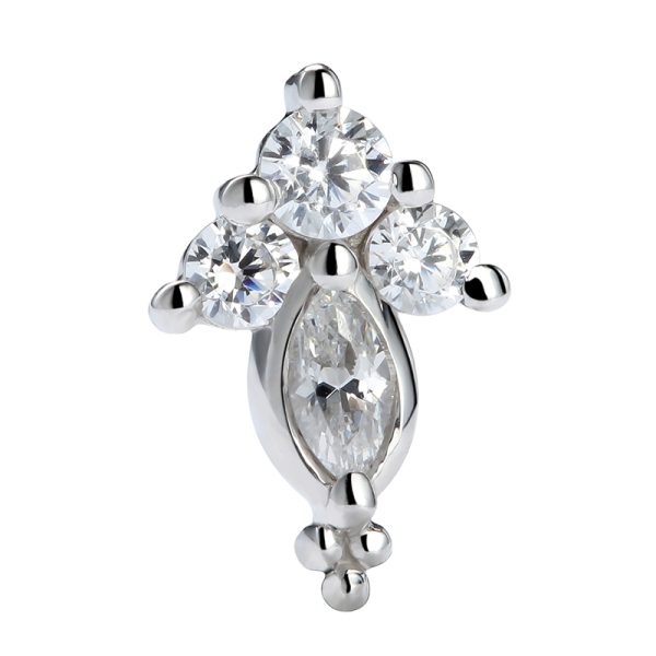 14k Solid White Gold Internally Threaded Triple Gemmed End - Image 3