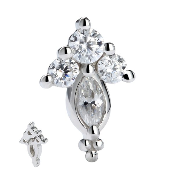 14k Solid White Gold Internally Threaded Triple Gemmed End - Image 2