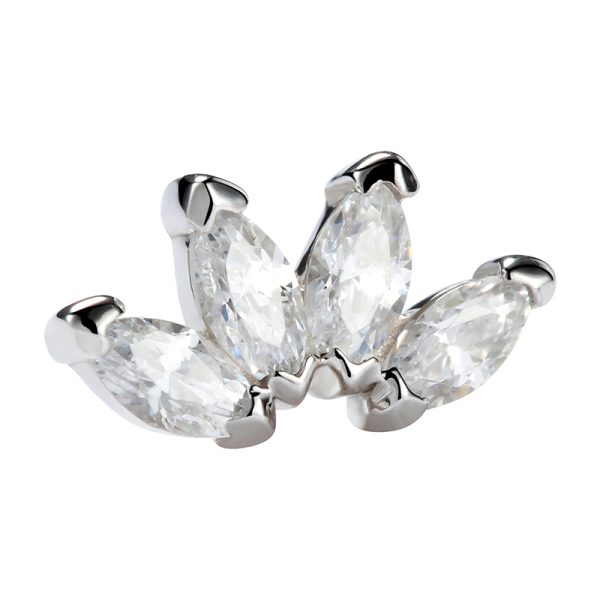 14k Solid White Gold Threadless Quadruple Marquise Cluster End - Image 3