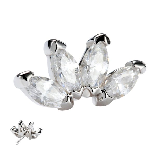 14k Solid White Gold Threadless Quadruple Marquise Cluster End - Image 2