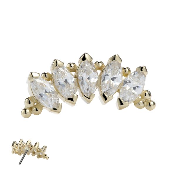 14k Solid Yellow Gold Threadless  Marquise Gem Cluster End - Image 2