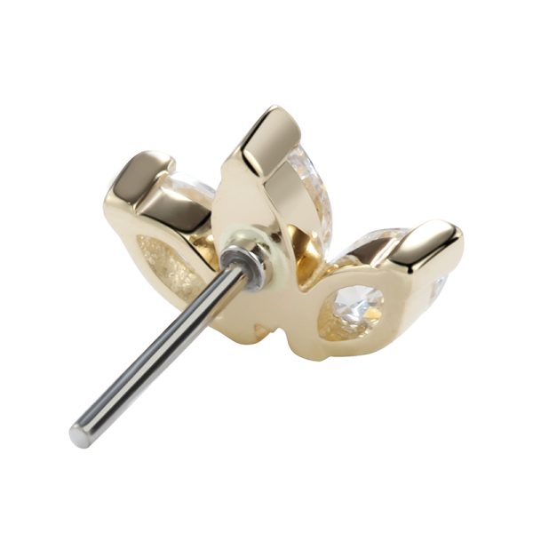 14k Solid Yellow Gold Threadless Triple Marquise Gemmed End - Image 4