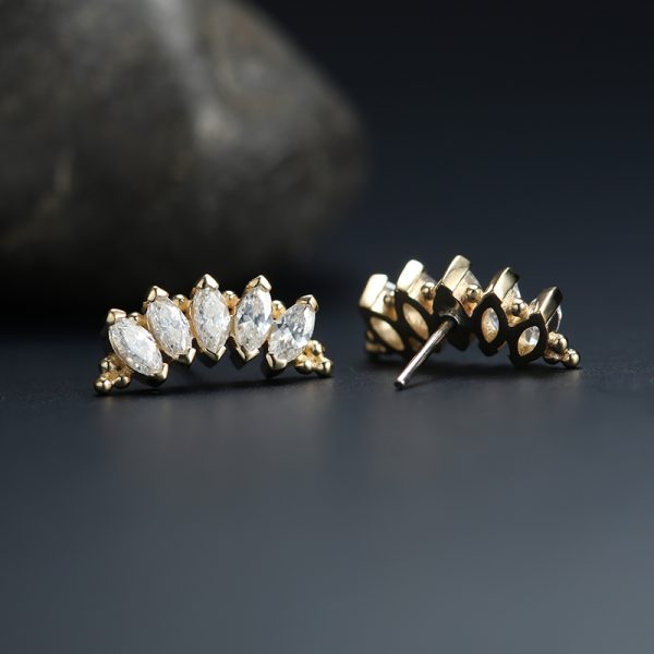 14k Solid Yellow Gold Threadless  Marquise Gem Cluster End - Image 3