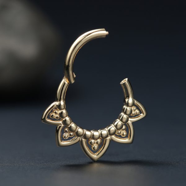 14k Solid Yellow Gold Hollow Petal Septum Clicker - Image 3