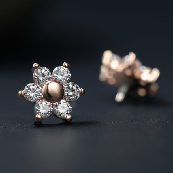 14k Solid Rose Gold Threaded Flower End - Image 3