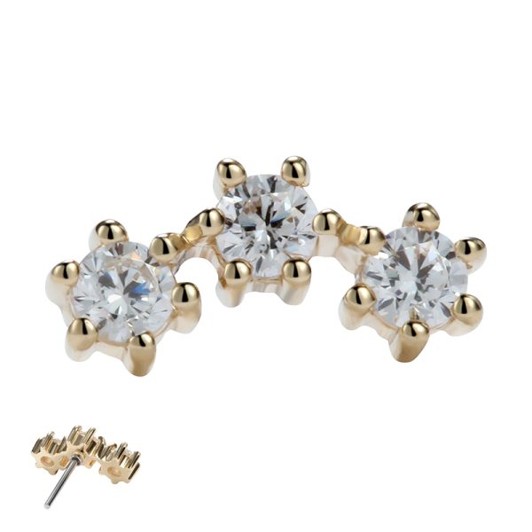 14k Solid Yellow Gold Trio Gemmed Cluster Threadless End - Image 5