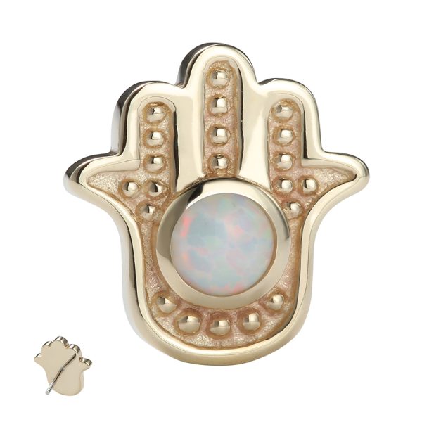 14k Solid Yellow Gold Threadless Bezel Set Opal in Hand Shape End - Image 2