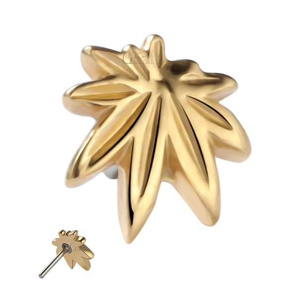 14k Solid Yellow Gold Threadless Leaf End - Image 2