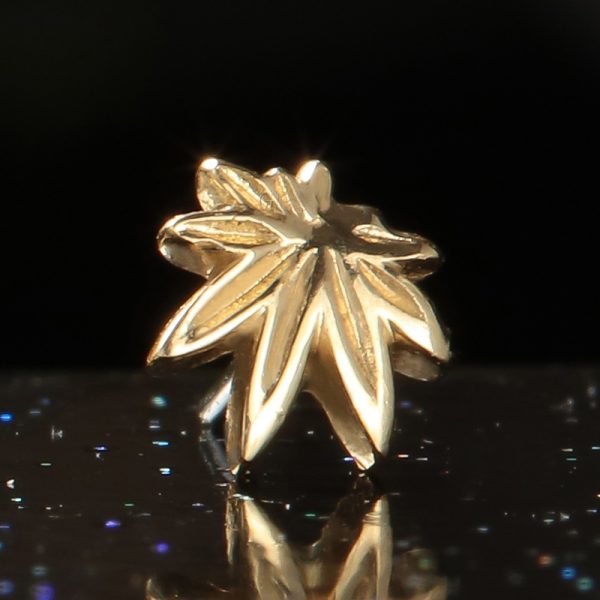 14k Solid Yellow Gold Threadless Leaf End - Image 3