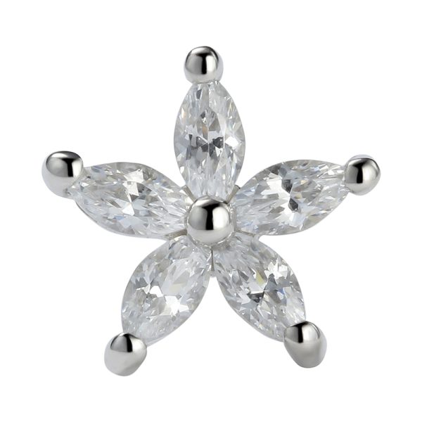 14k Solid White Gold Threadless Five Marquise Cluster Star End - Image 3