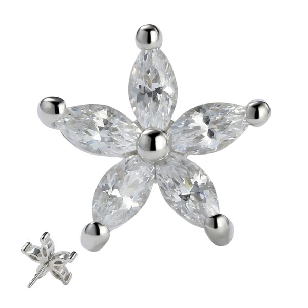 14k Solid White Gold Threadless Five Marquise Cluster Star End - Image 4