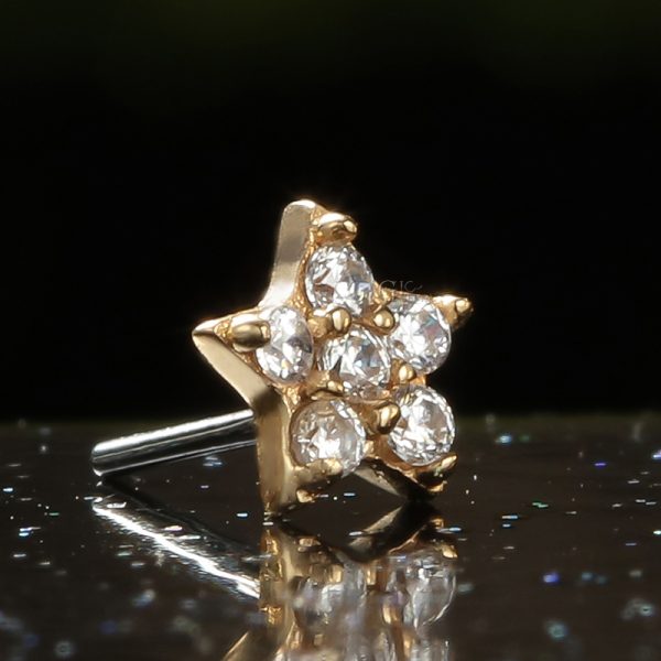 14k Solid Yellow Gold Threadless Multi-Gem Star End - Image 2