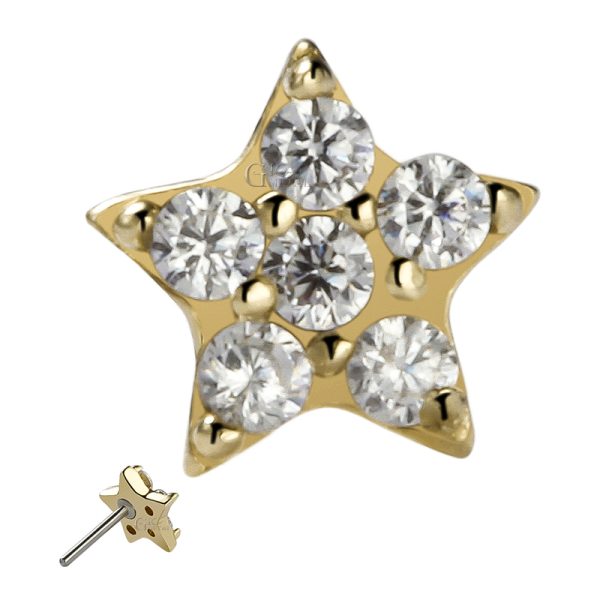 14k Solid Yellow Gold Threadless Multi-Gem Star End - Image 3