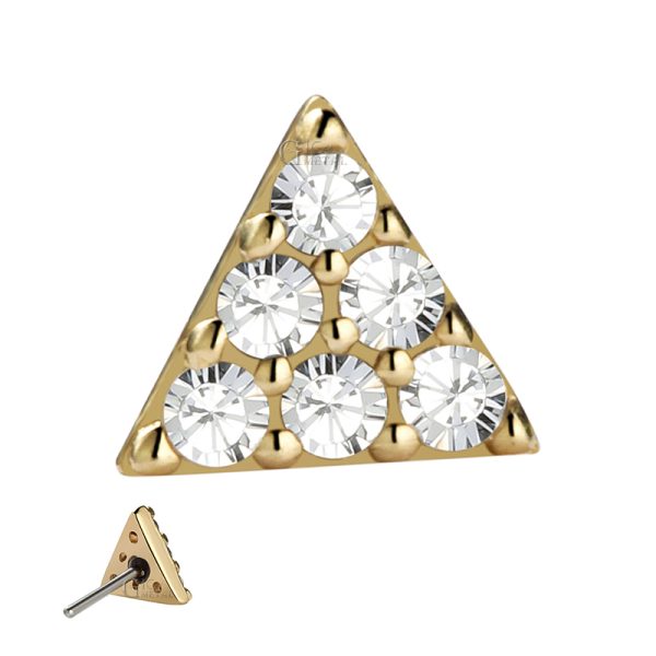 14k Solid Yellow Gold Threadless Gemmed Triangle  End - Image 3