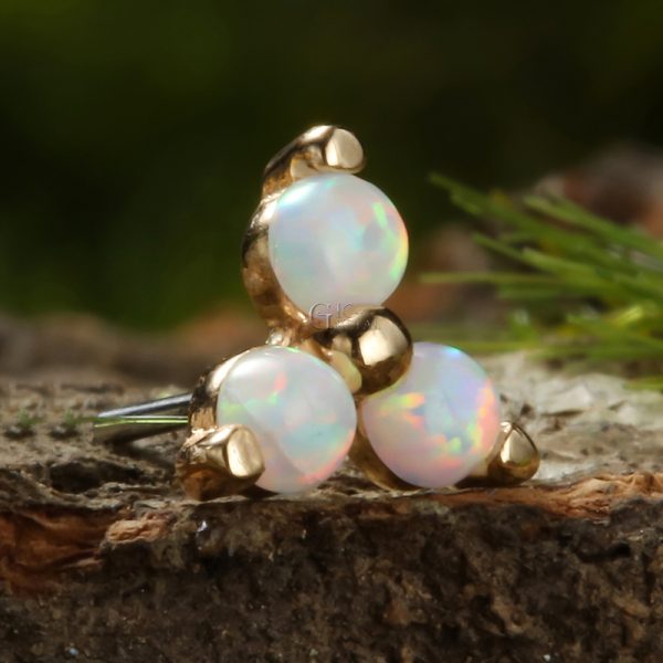 14k Solid Yellow Gold Threadless Prong Set Opal Trinity Cluster End - Image 2