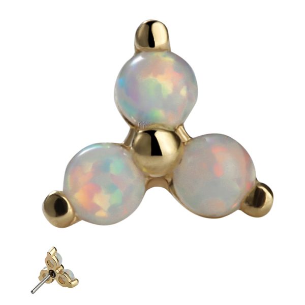 14k Solid Yellow Gold Threadless Prong Set Opal Trinity Cluster End - Image 3