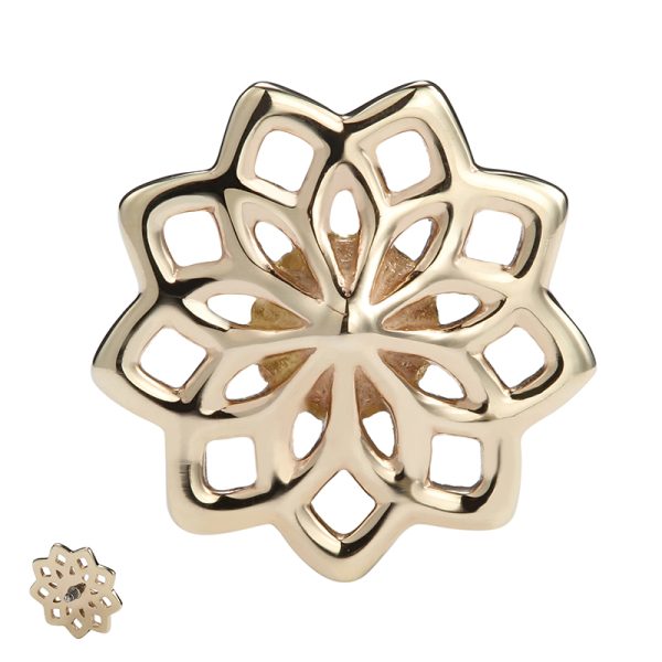 14k Solid Yellow Gold Internally Threaded Hollow Flower End - Image 3