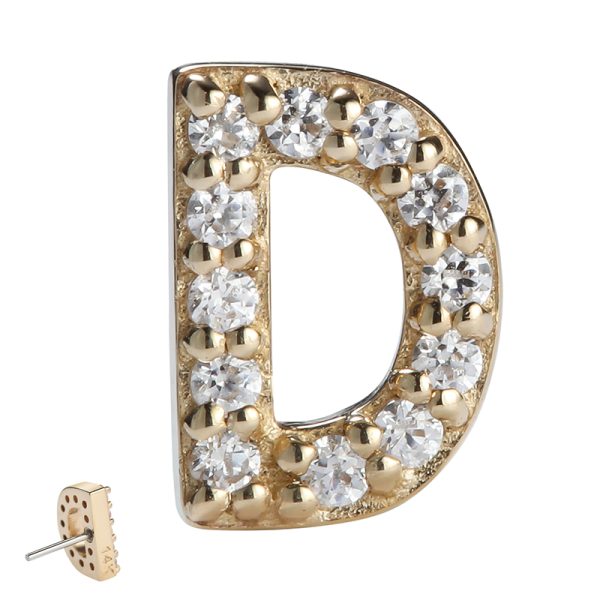 14k Solid Yellow Gold D Letter Threadless End - Image 3