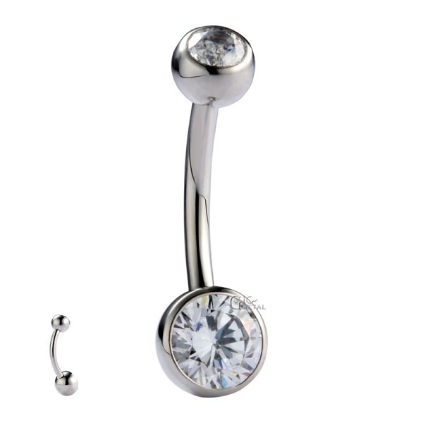 Titanium Bezel Set Crystal Navel Ring - Image 2