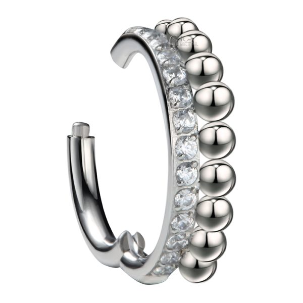 Full Side Prong Set CZ  Beaded Titanium Hinged Segment Ring - Image 2