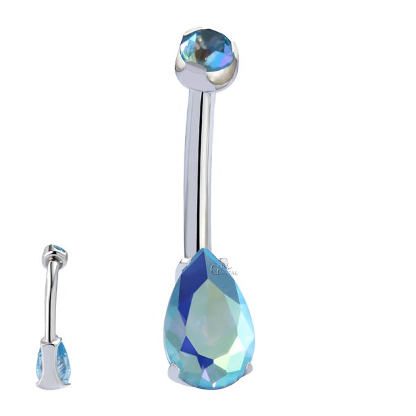 Double Jeweled Prong Set CZ Titanium Belly Ring - Image 2