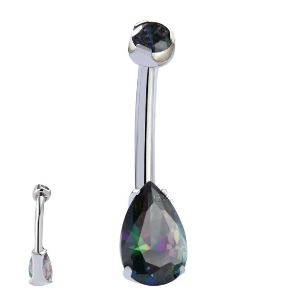 Double CZ Titanium Belly Button Ring - Image 2