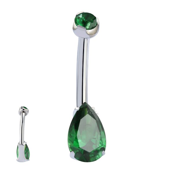 Double Green CZ Titanium Belly Button Ring - Image 2