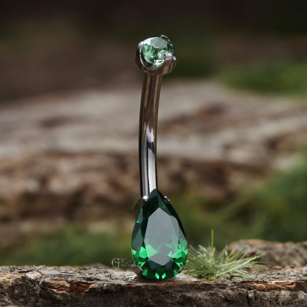 Double Green CZ Titanium Belly Button Ring - Image 3