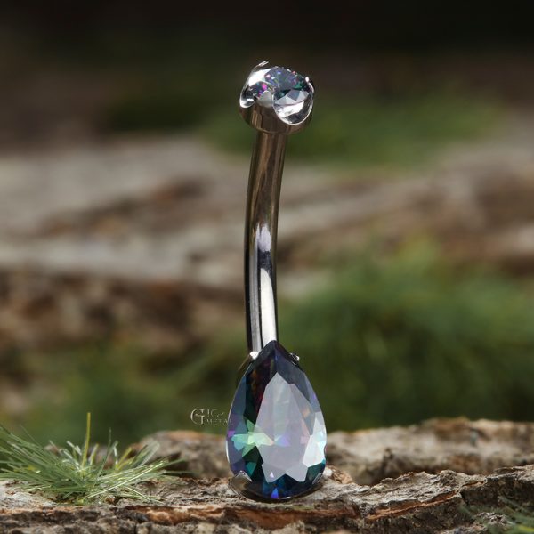 Double CZ Titanium Belly Button Ring - Image 3