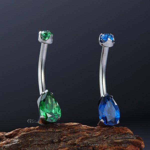 Double Green CZ Titanium Belly Button Ring - Image 4