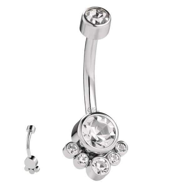 Titanium Internally Threaded Navel Ring with Gem Cluster Bottom - Image 3