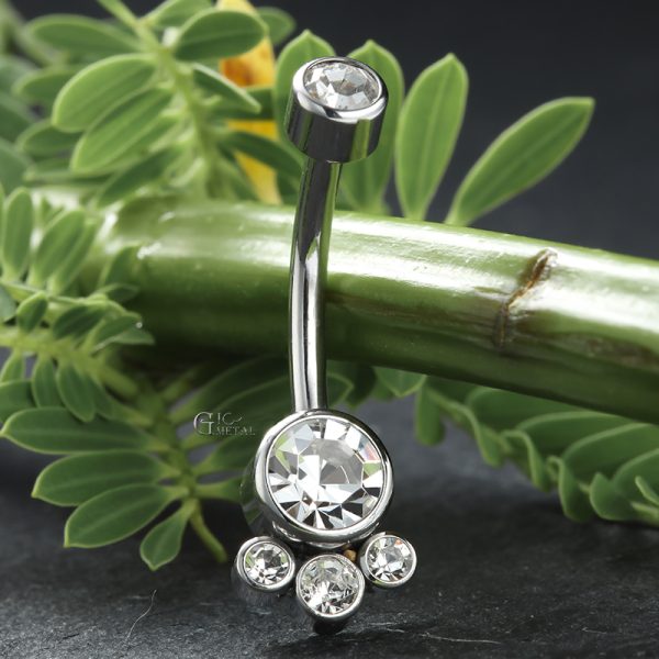 Titanium Internally Threaded Double Jeweled Navel Ring - Image 3